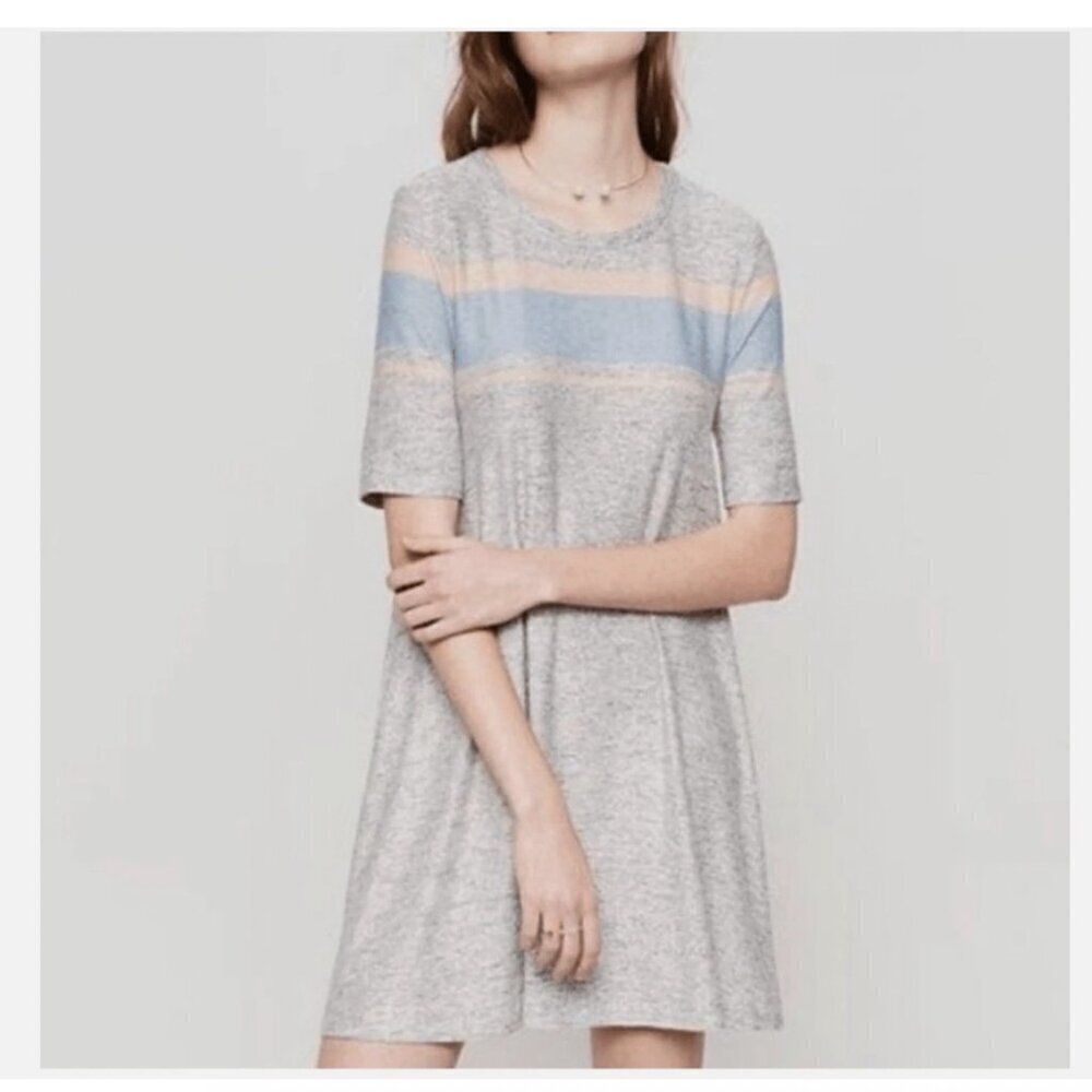 Lou & Grey Gray Striped Short Sleeve Shirt T-shirt Swing Dress